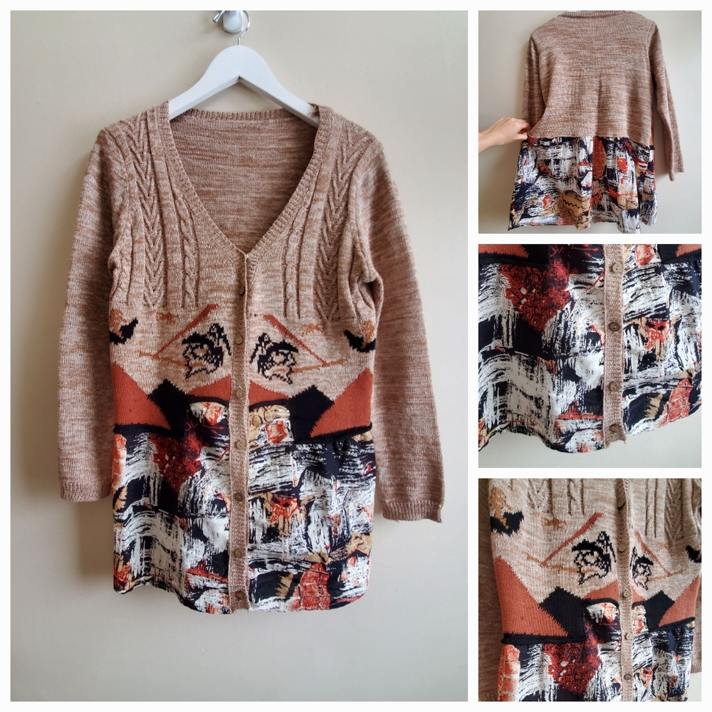 Vintage rare lightweight cardigan mixed with woven size 6